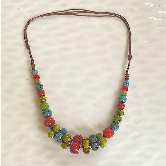 Artisan Crafted Colorful Clay Beaded  on adjustable cord Necklace - Picture 1 of 4